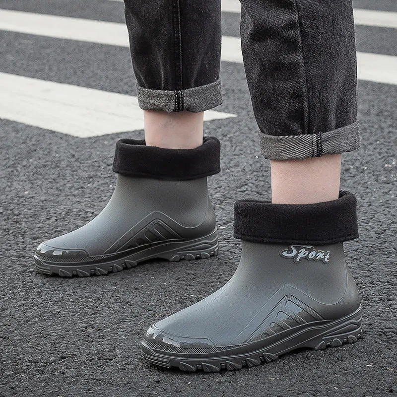 2024 New Fashion Trendy Men's Rain Boots Wear-Resistant Removable Warm Outer Wear