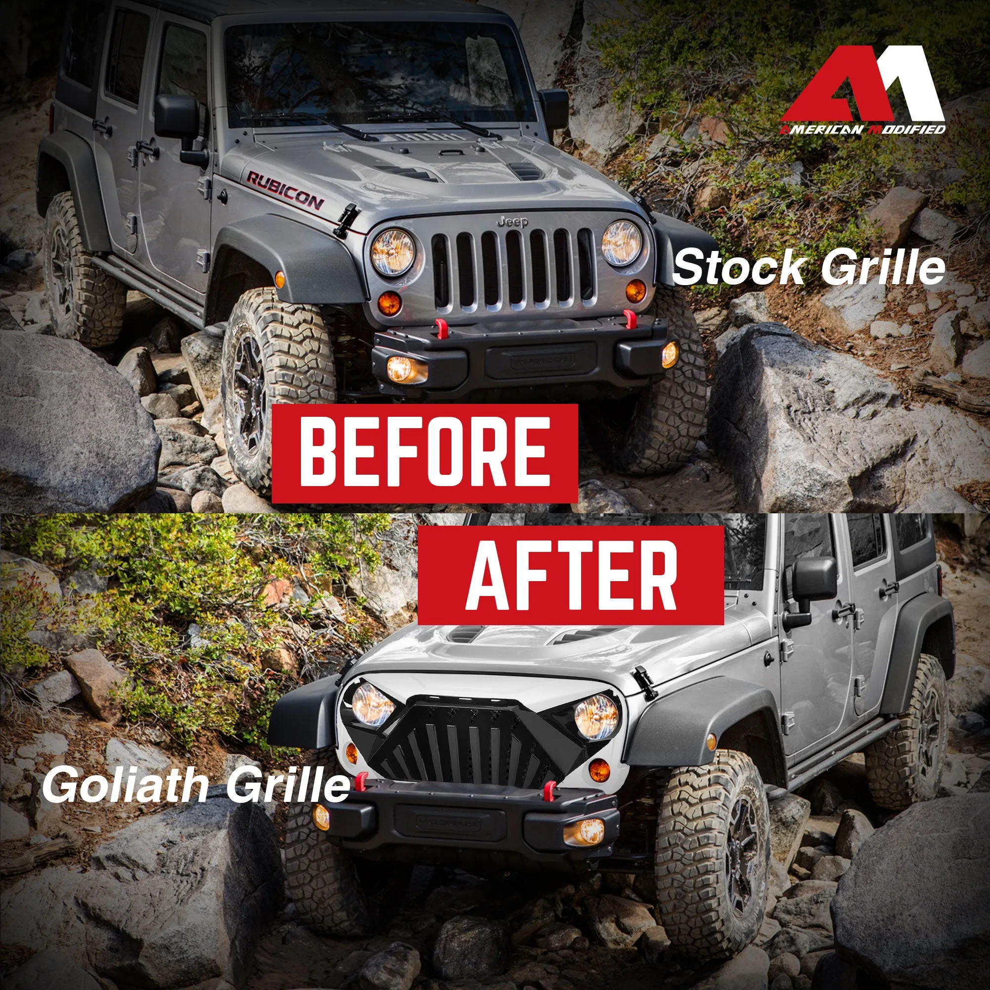 American Modified Goliath Grille Compatible with 2007-2018 Jeep Wrangler JK