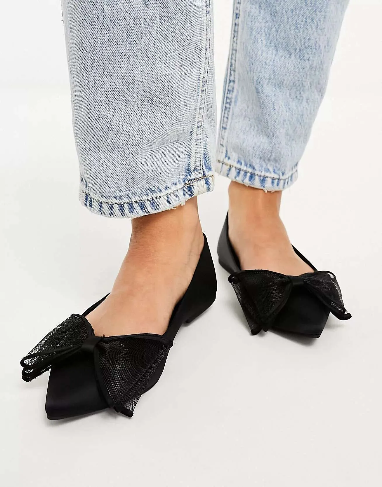 ASOS Lila Wide Bow Flats in Black