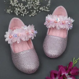 Baby Moo x Bash Kids Shiny Floral Applique Mary Jane Ballerinas - Pink