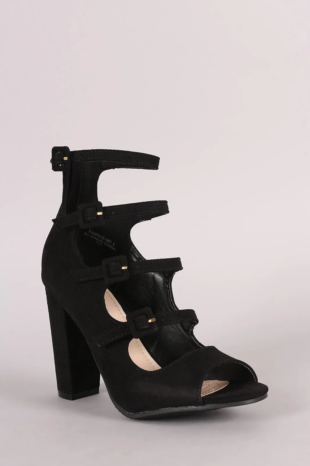 Bamboo Suede Buckled Strap Chunky Heel