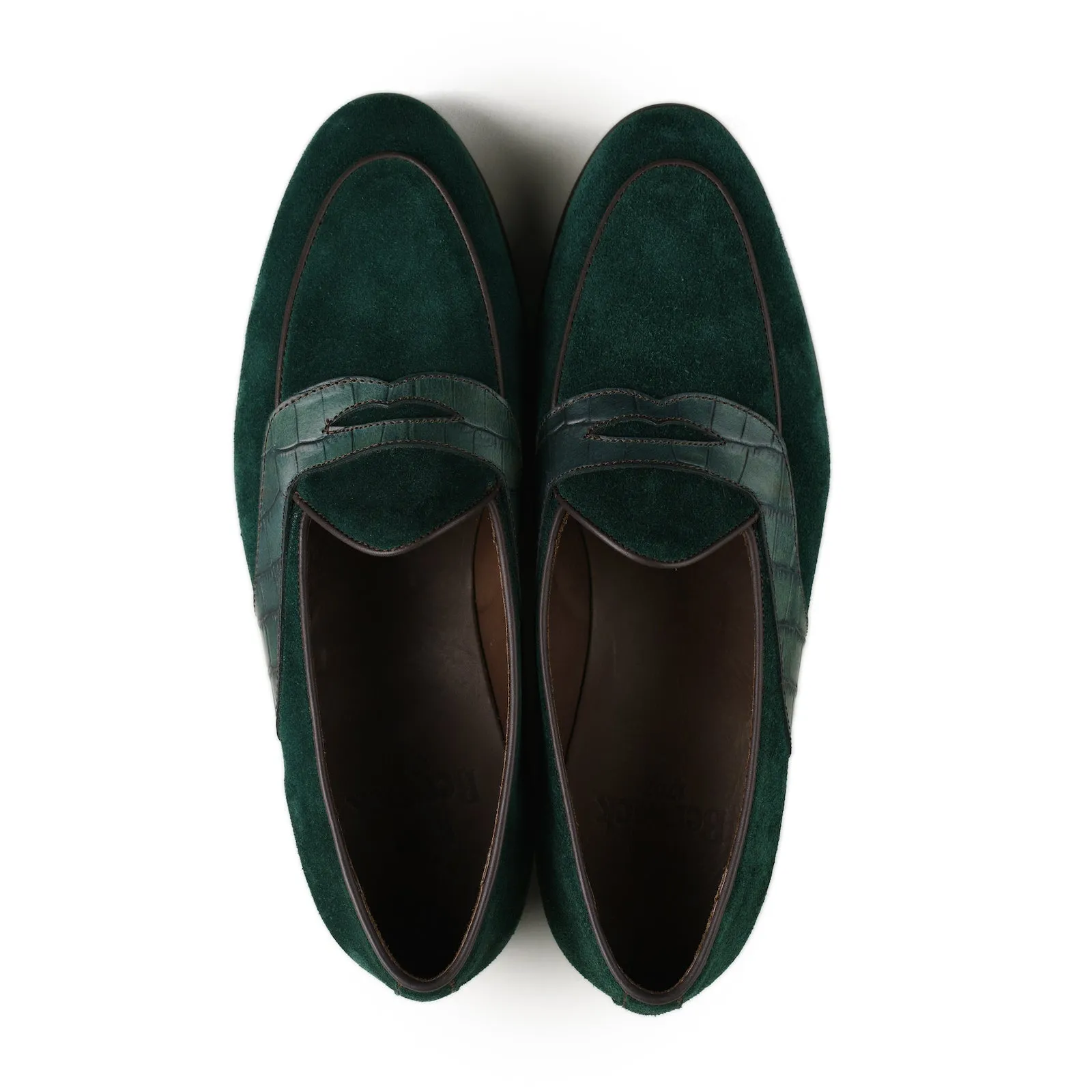 Belgian Penny Loafer - Green Suede w/ Faux Croc Strap