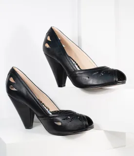 Bettie Page Black Leatherette Peep Toe Marilyn Pumps