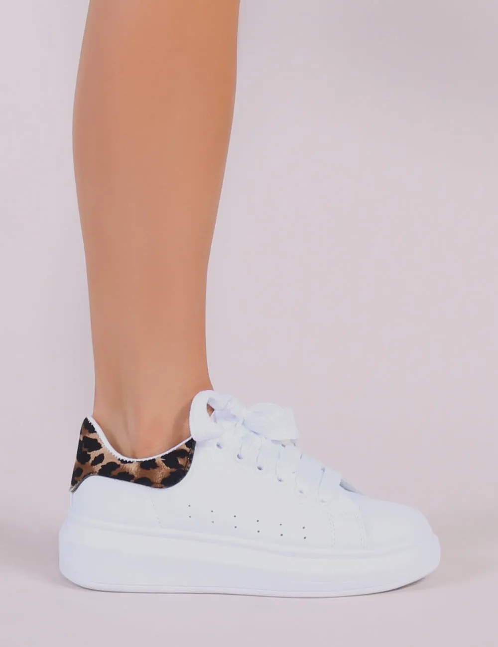 Bolt Platform Trainers in White and Leopard