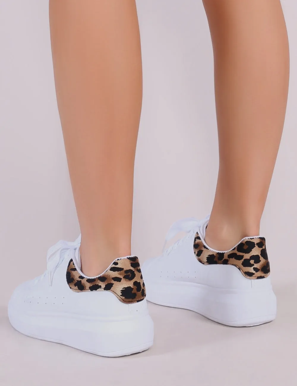 Bolt Platform Trainers in White and Leopard