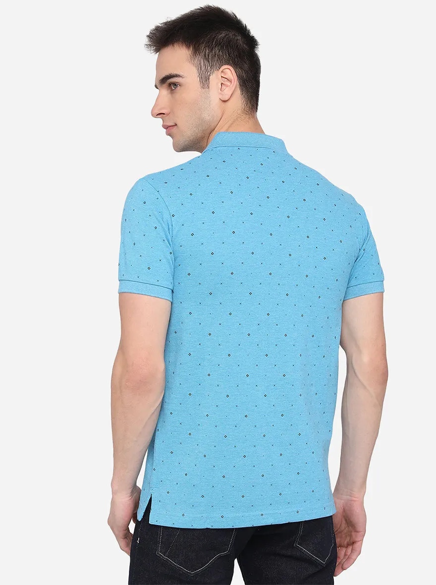 Bonnie Blue Printed Slim Fit Polo T-Shirt | Greenfibre