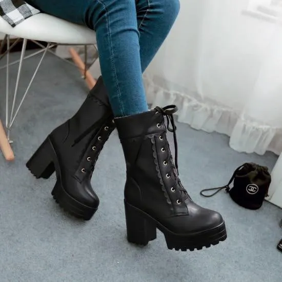 Chunky Lace Platform Boots