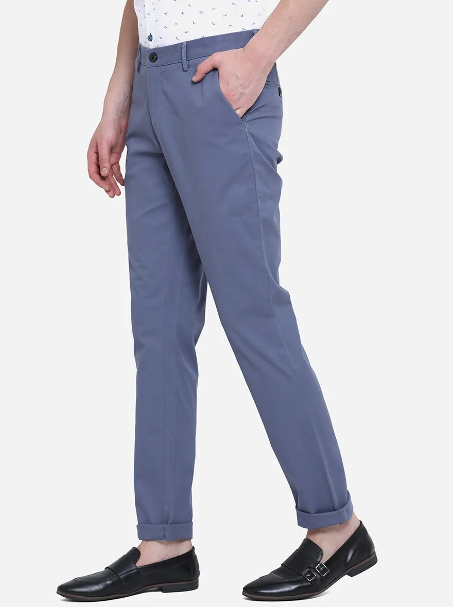 Crown Blue Solid Uno Fit Casual Trouser | JadeBlue