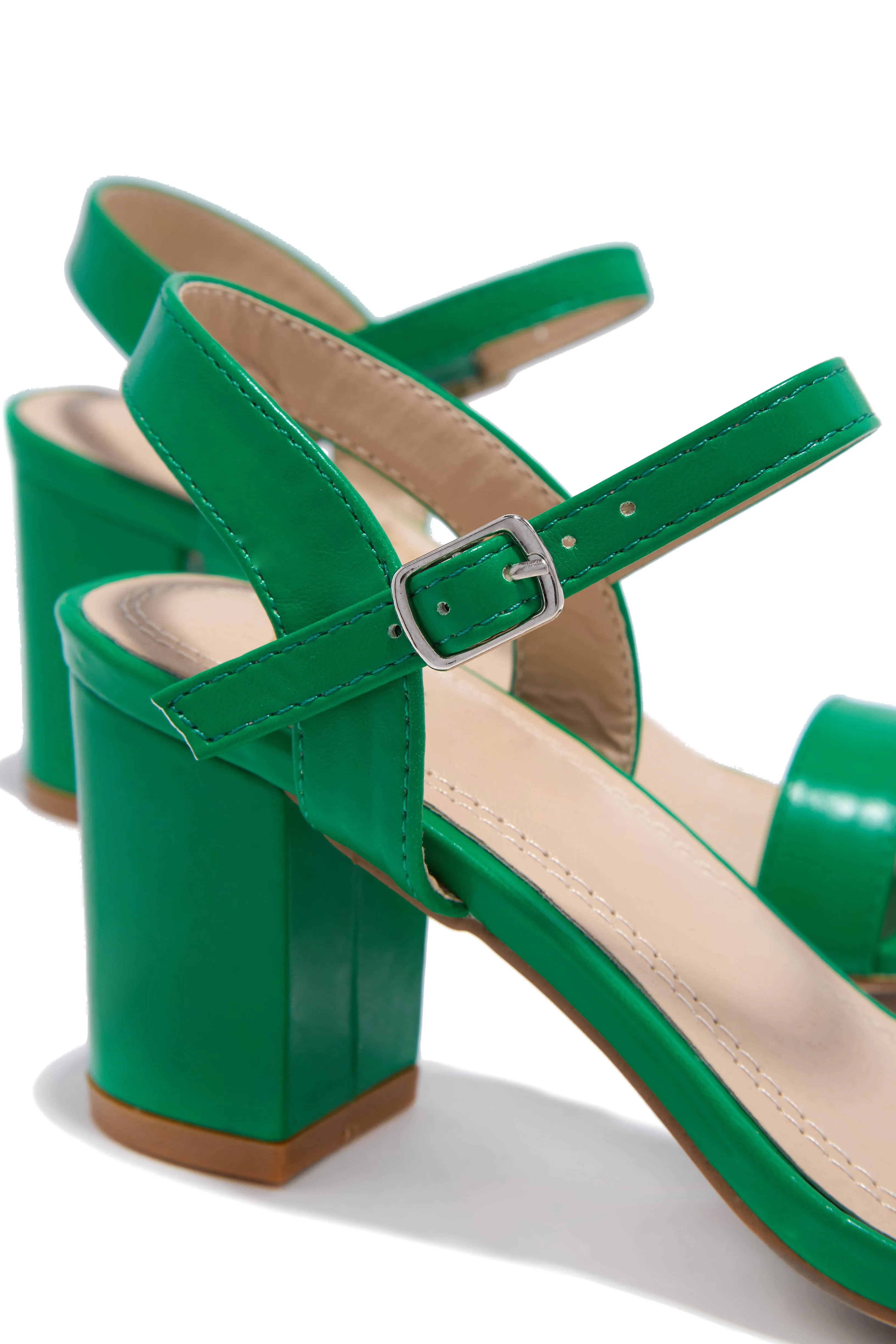 Deryna Ankle Strap Block Heels - Green