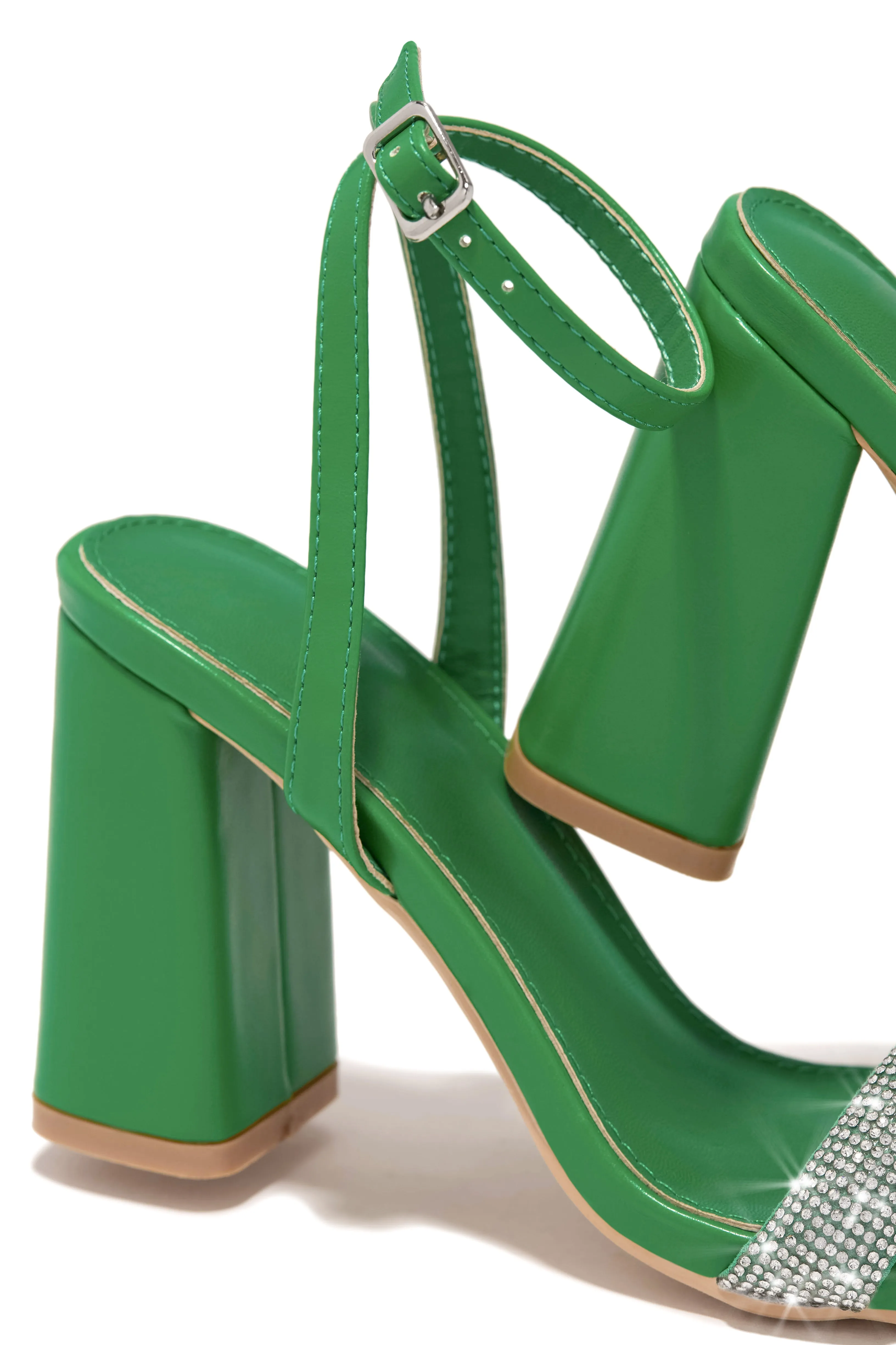 Devine Dreams Embellished Chunky Heels - Green