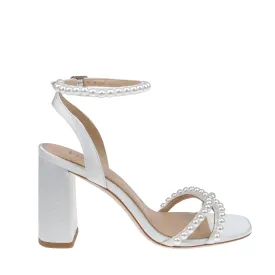 Evie - White Pearl Mid Bridal Block Heel