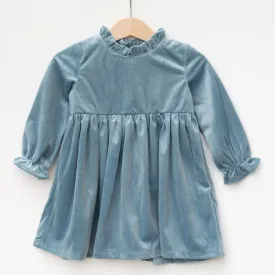 Girls Blue Christmas Dress In Velvet