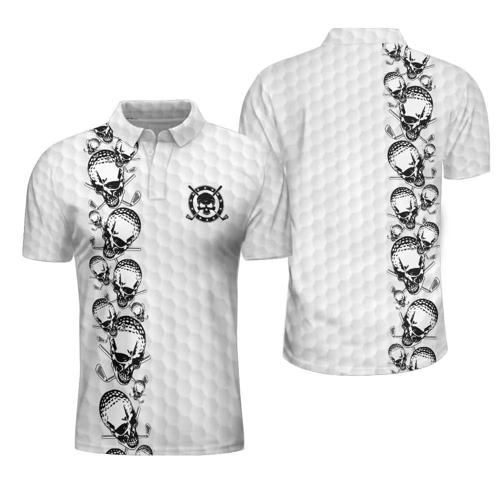 Golfing Skull Golf Ball And Clubs Shirt Polo Shirt, Golf Pattern Polo Shirt, Black And White Golf Shirt For Men Coolspod