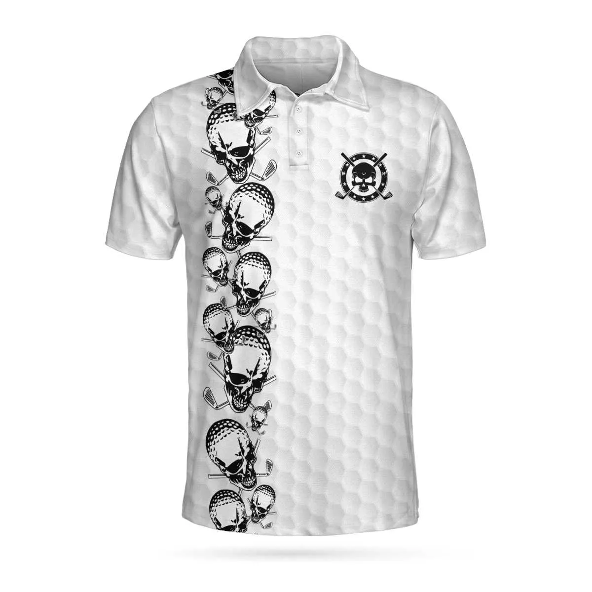 Golfing Skull Golf Ball And Clubs Shirt Polo Shirt, Golf Pattern Polo Shirt, Black And White Golf Shirt For Men Coolspod