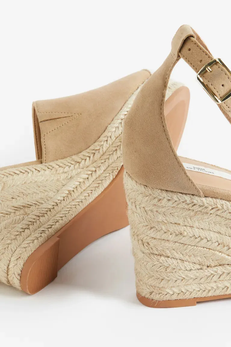 H&M suede wedge espadrilles, beige