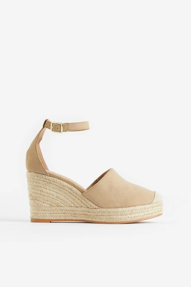 H&M suede wedge espadrilles, beige