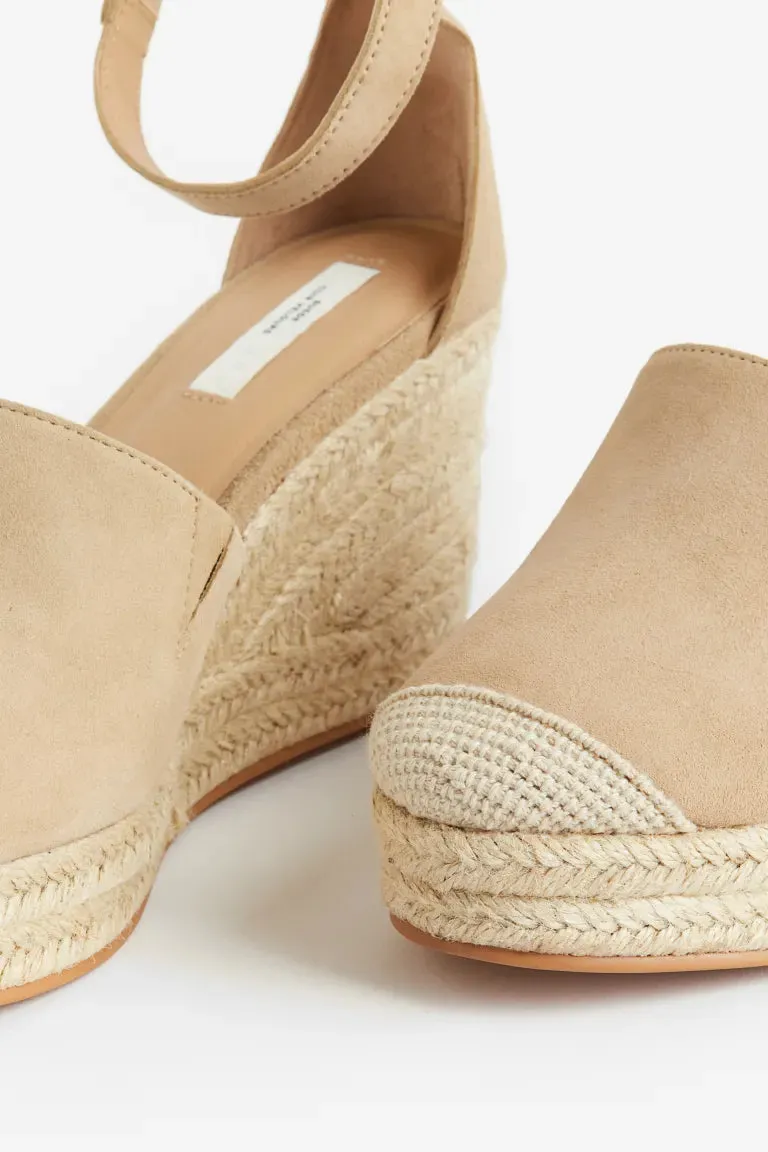 H&M suede wedge espadrilles, beige