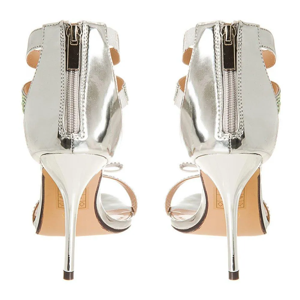 High Stiletto Heel Open Toe T-Bar Sandal With Bow Detail