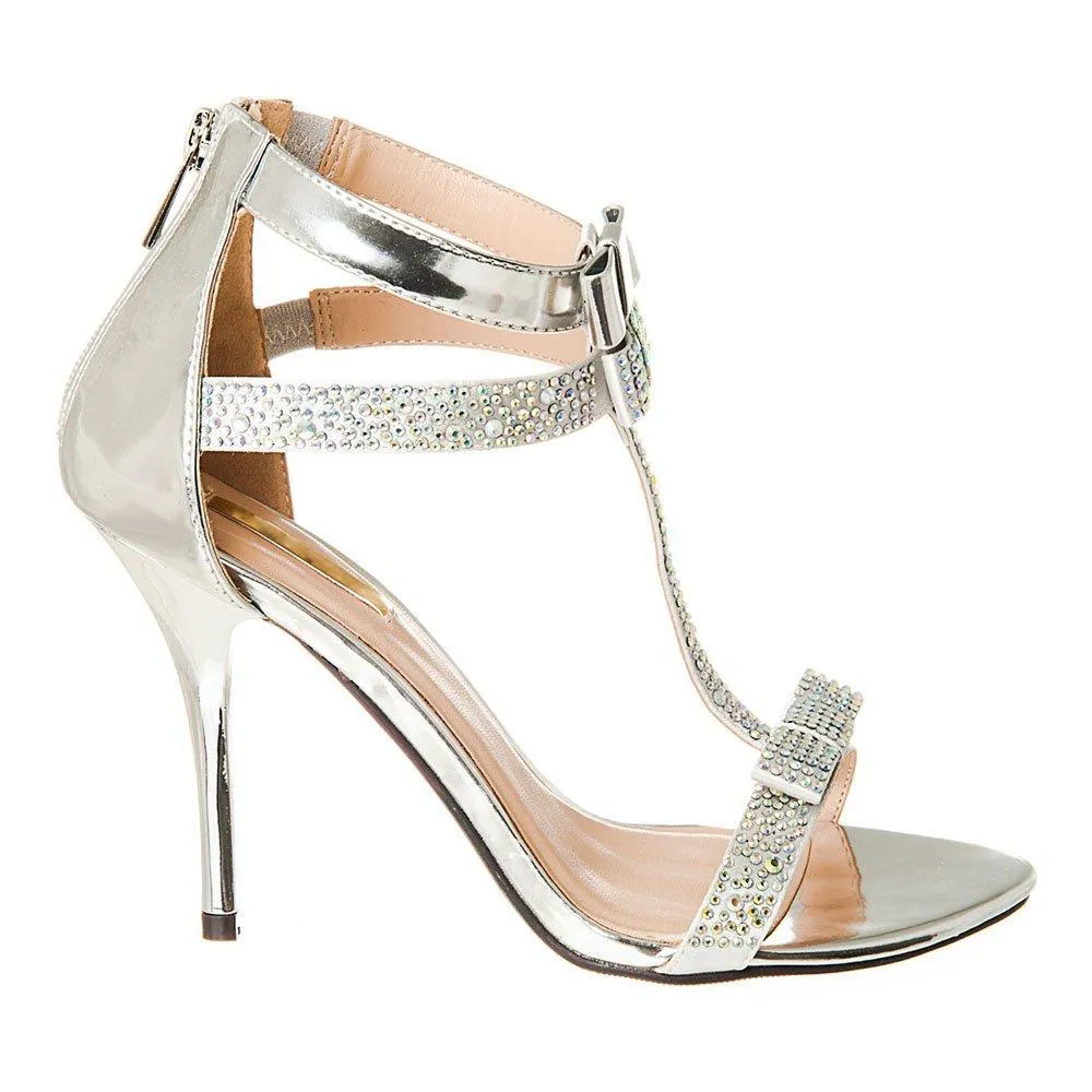 High Stiletto Heel Open Toe T-Bar Sandal With Bow Detail