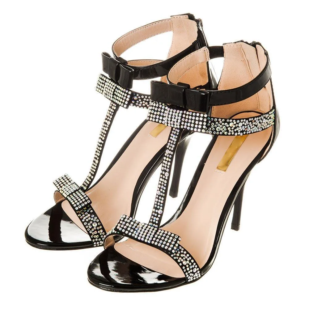 High Stiletto Heel Open Toe T-Bar Sandal With Bow Detail