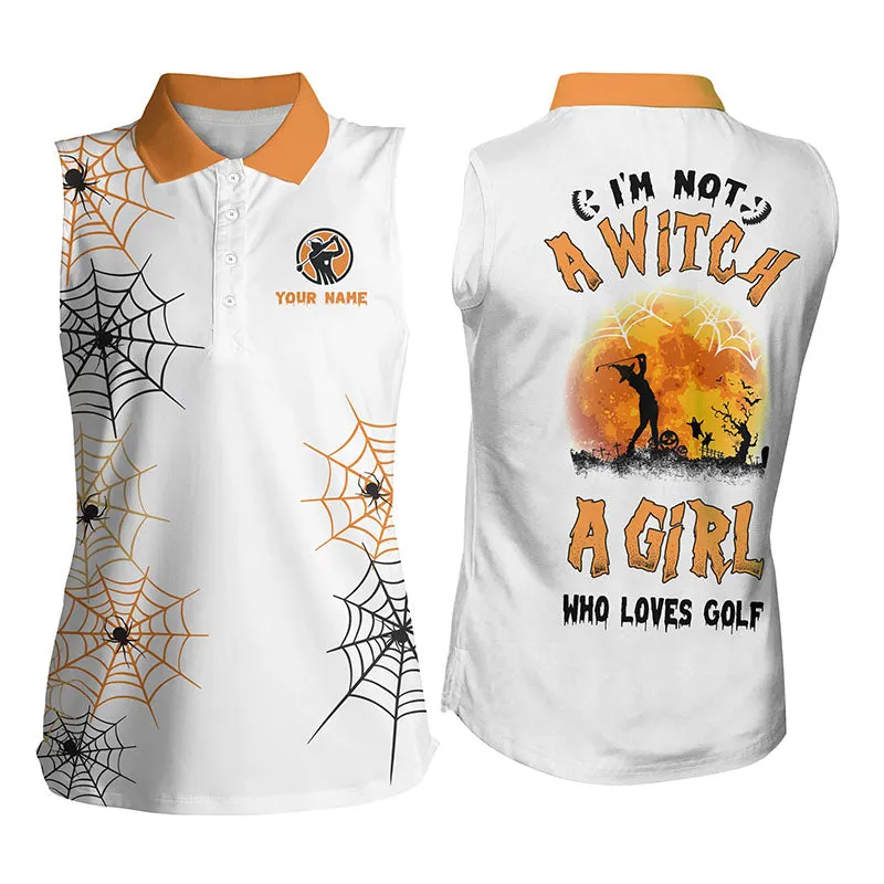 I'm Not a Witch a Girl Who Loves Golf Halloween Womens Golf Polo Shirt, Customized Halloween Golf Shirts For Women, Funny Golf Gifts