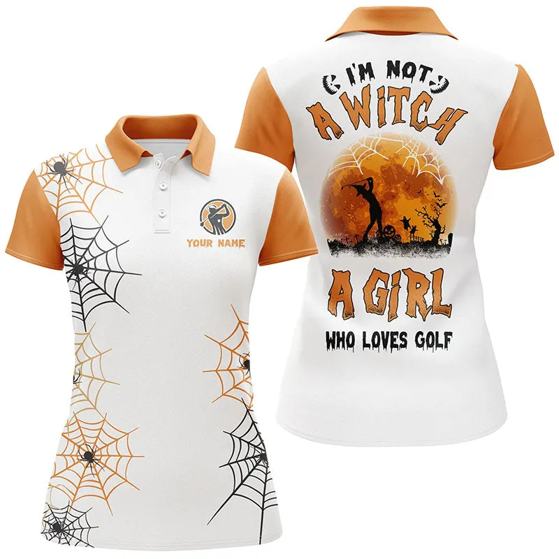 I'm Not a Witch a Girl Who Loves Golf Halloween Womens Golf Polo Shirt, Customized Halloween Golf Shirts For Women, Funny Golf Gifts