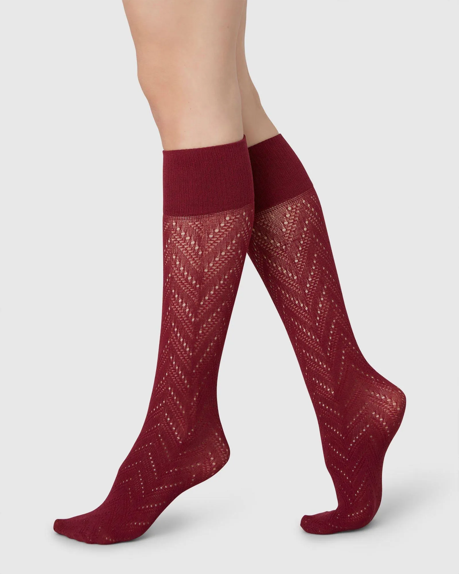 Ina Pointelle Knee Highs - Red Mahogany