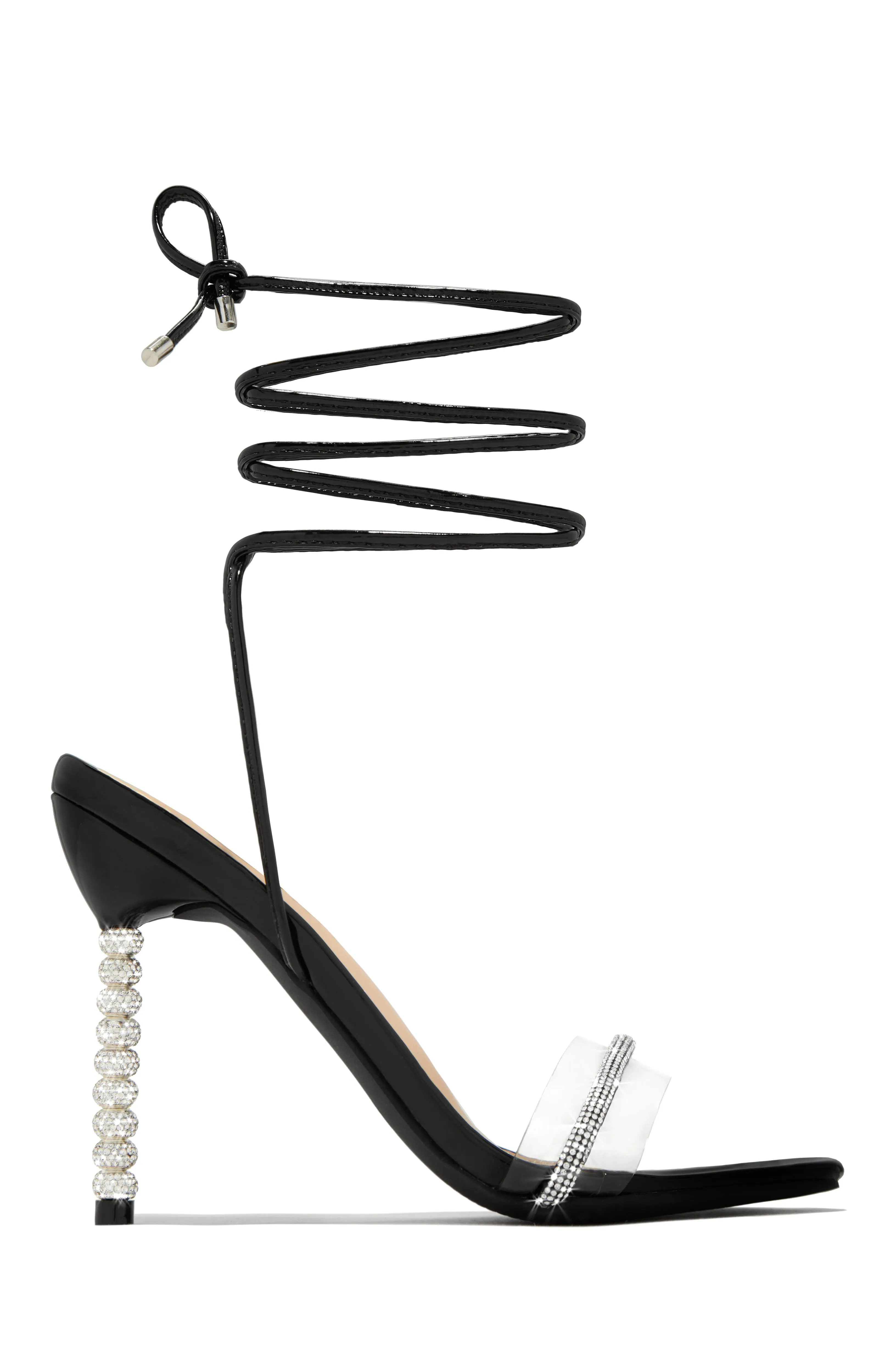 Irisa Embellished Lace Up Heels - Black