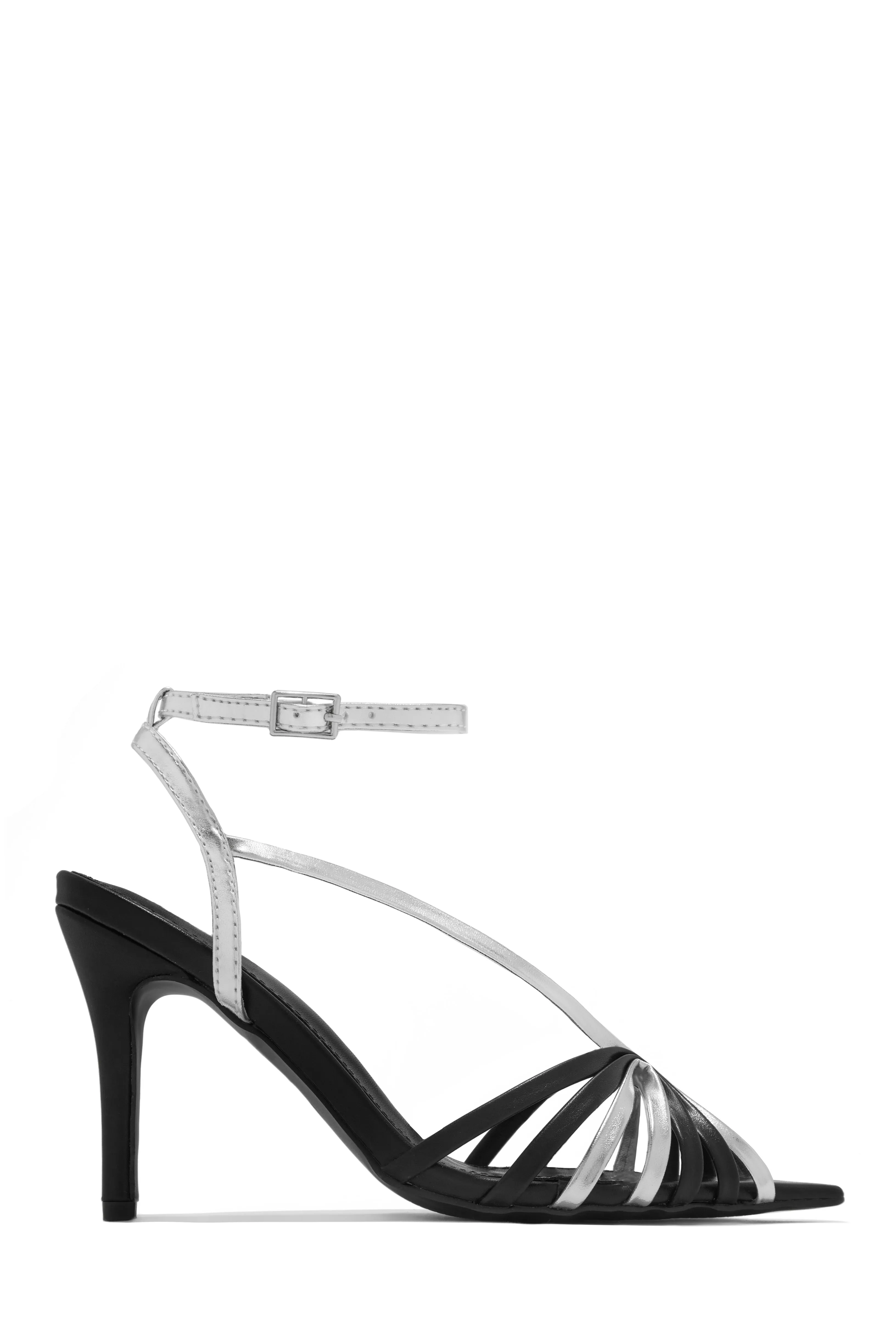 Kataya Ankle Strap Pointed Toe Heels - Black