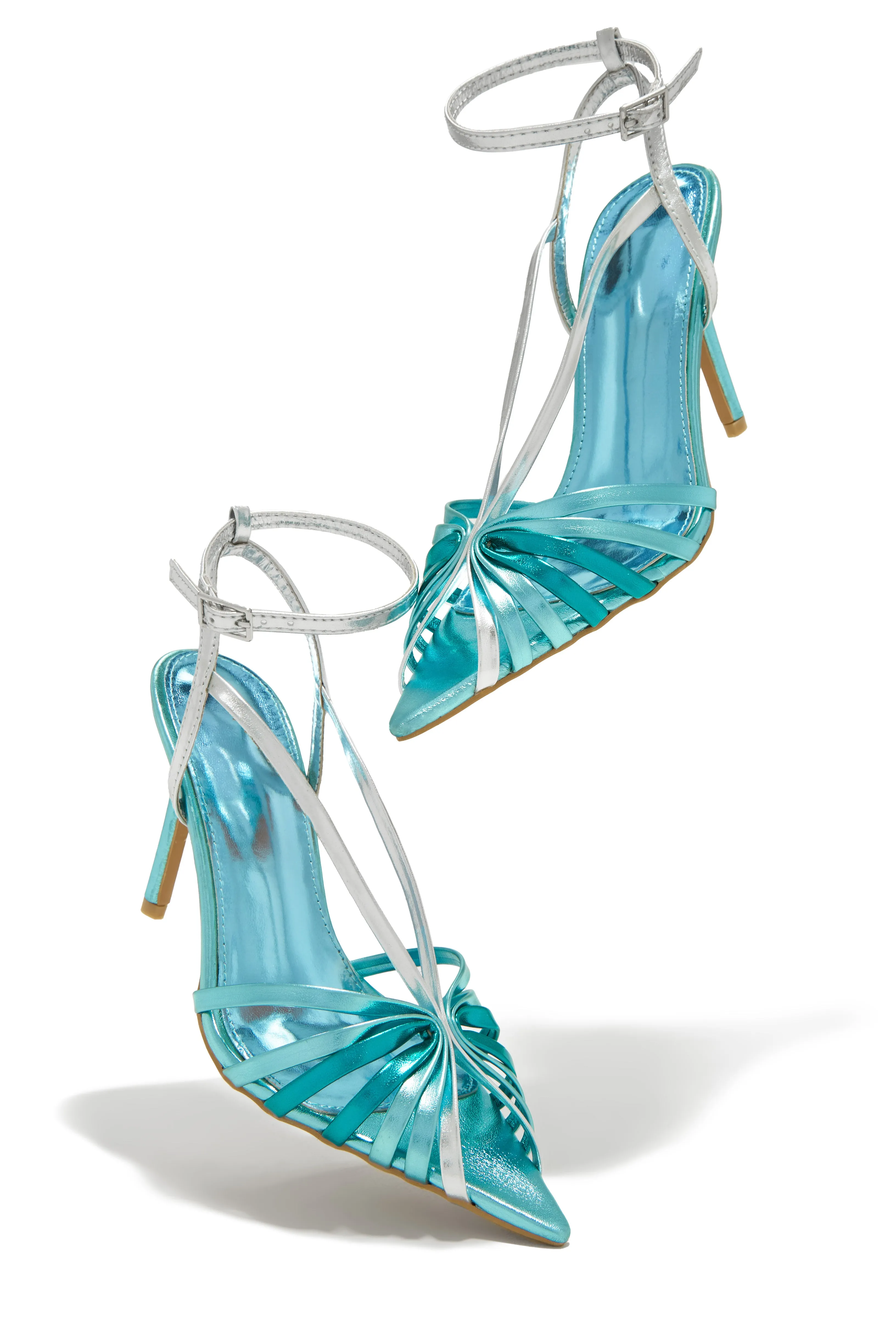 Kataya Ankle Strap Pointed Toe Heels - Blue