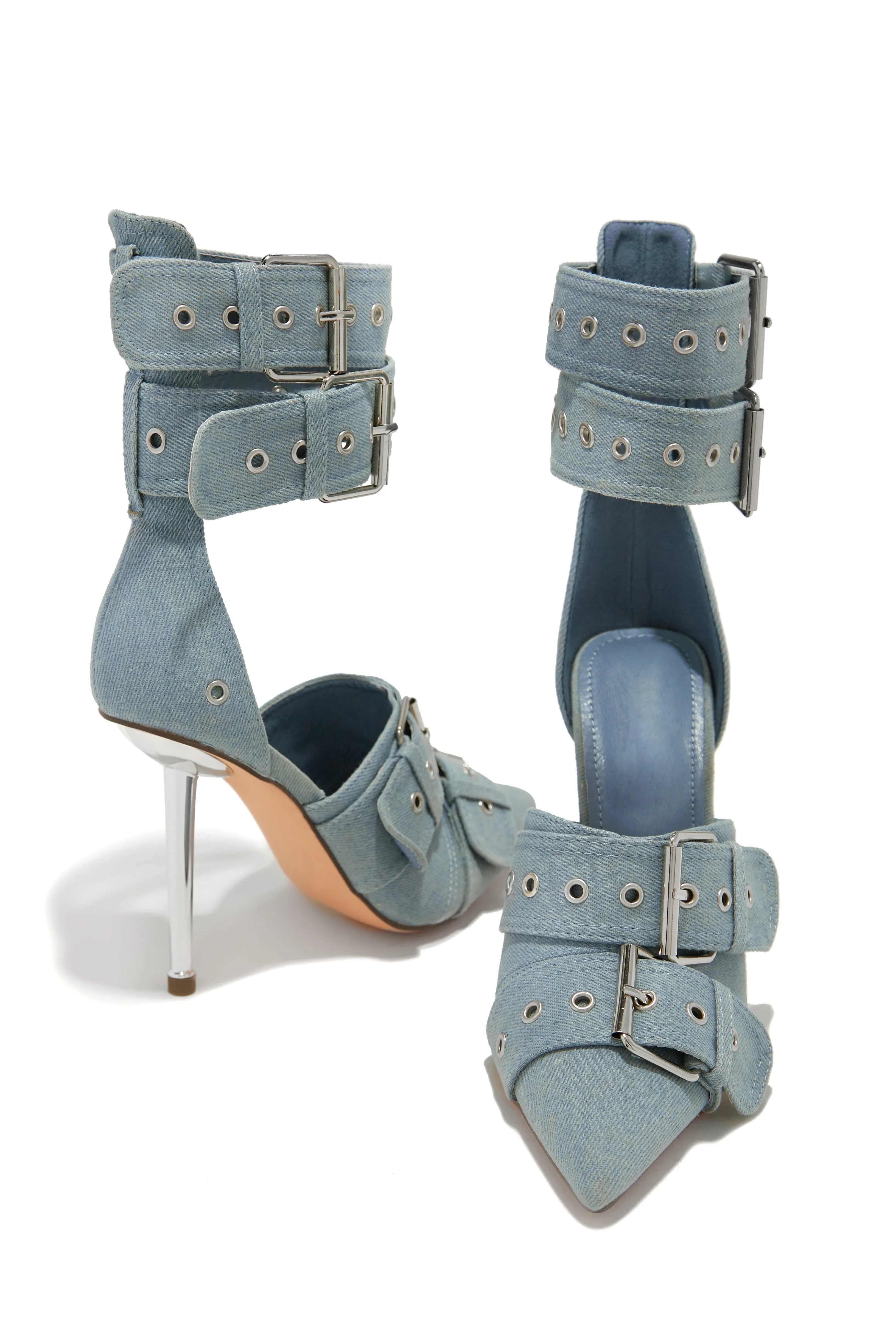 Kora Ankle Strap Pumps - Denim