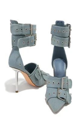 Kora Ankle Strap Pumps - Denim