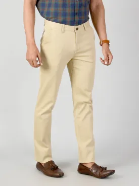 Light Beige Self Textured Slim Fit Casual Trouser | JadeBlue