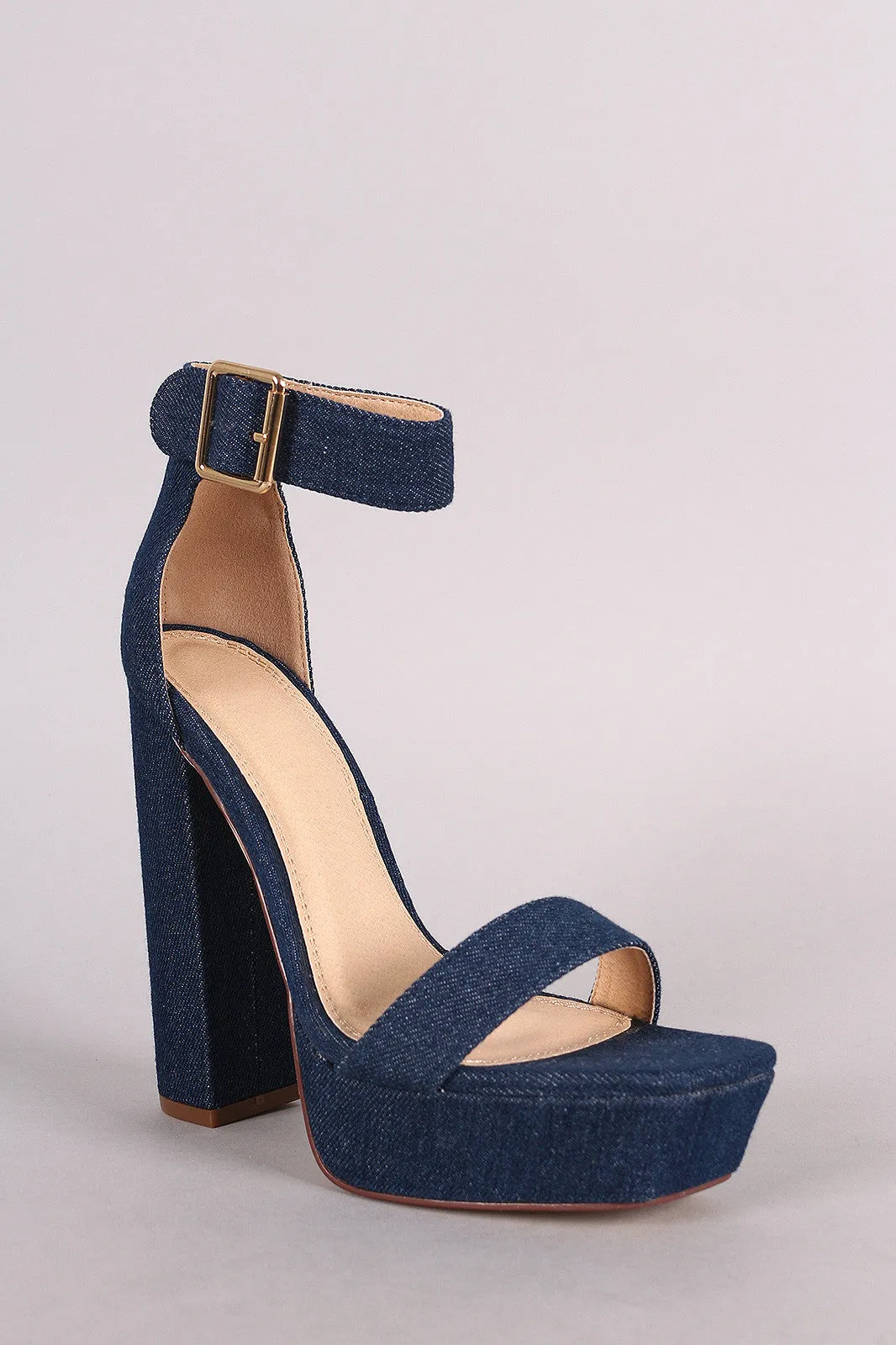 Liliana Denim Buckled Ankle Strap Chunky Platform Heel