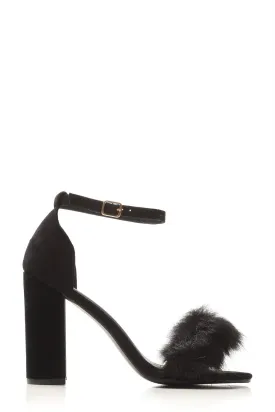 Marcia block heel fur detail sandal