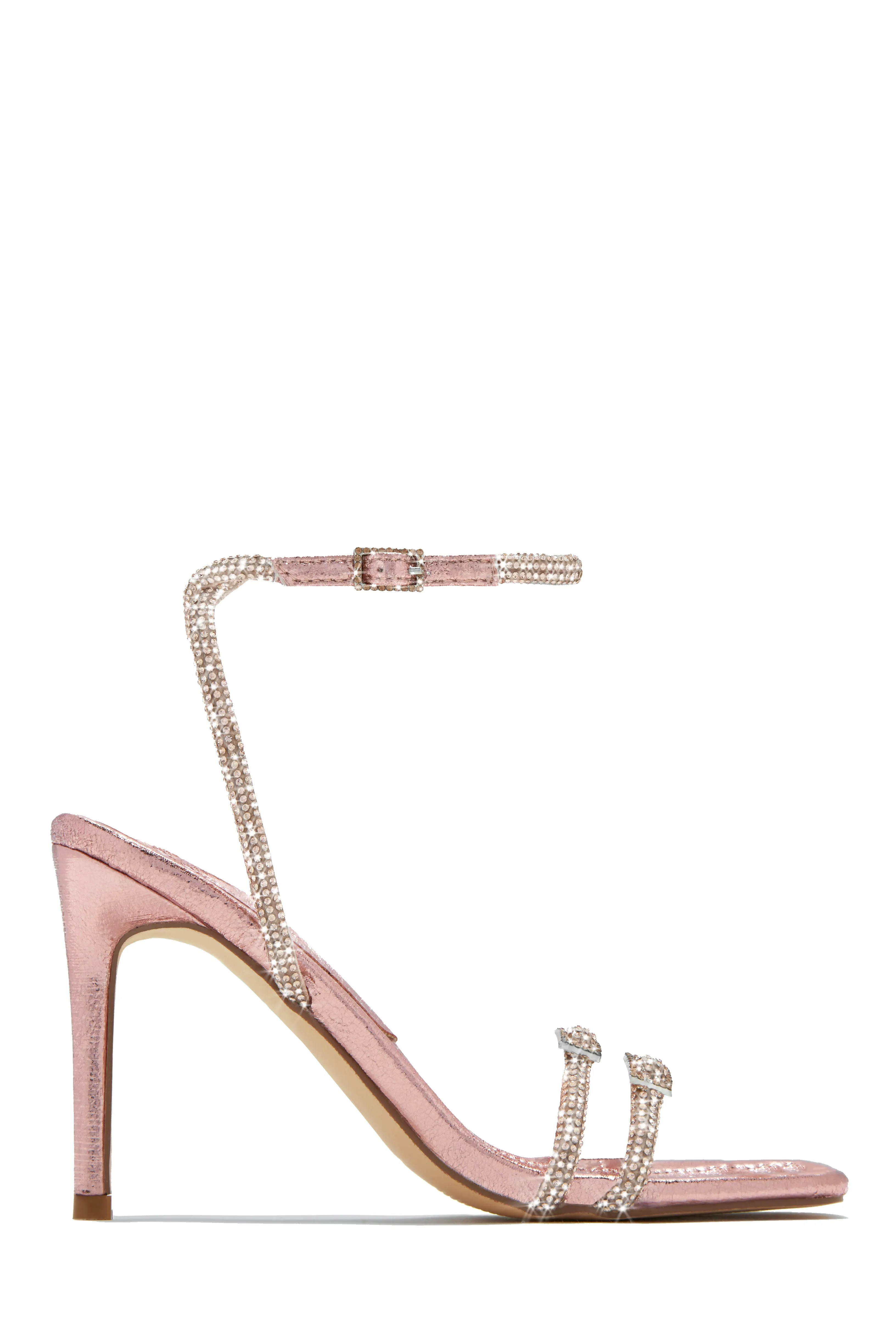 Miliana Embellished Ankle Strap Heels - Rose Gold