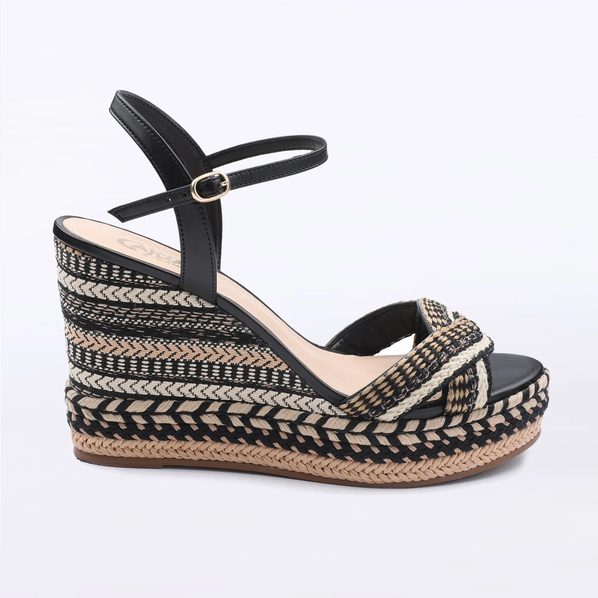 MOVE - Black / Natural Raffia Wedge Sandal