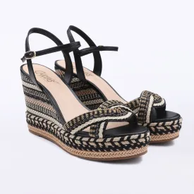 MOVE - Black / Natural Raffia Wedge Sandal