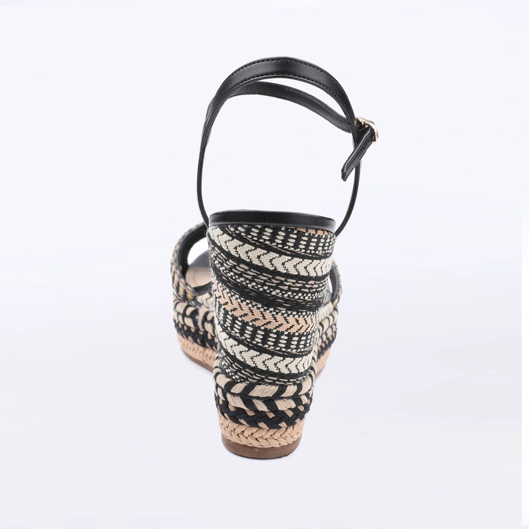 MOVE - Black / Natural Raffia Wedge Sandal