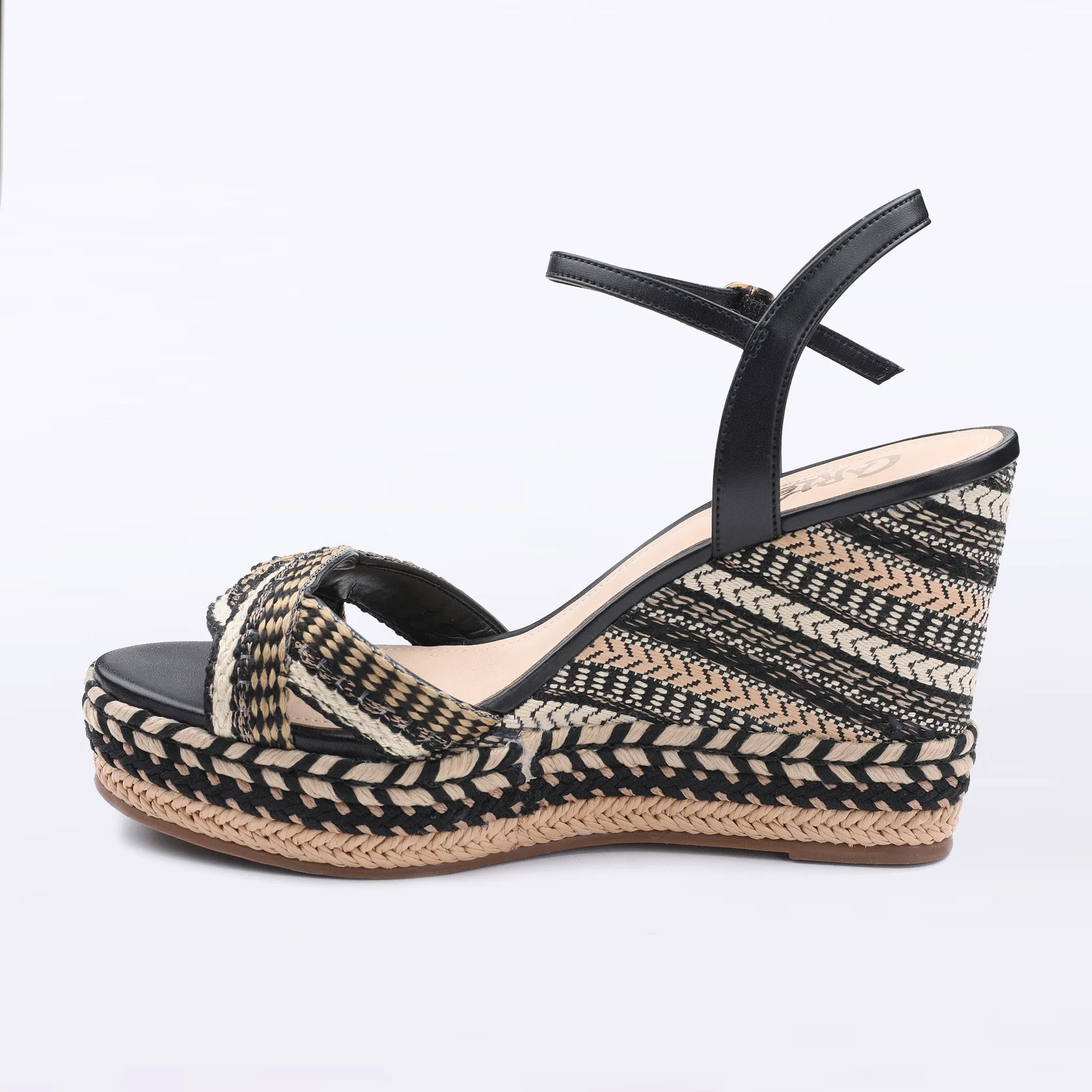 MOVE - Black / Natural Raffia Wedge Sandal