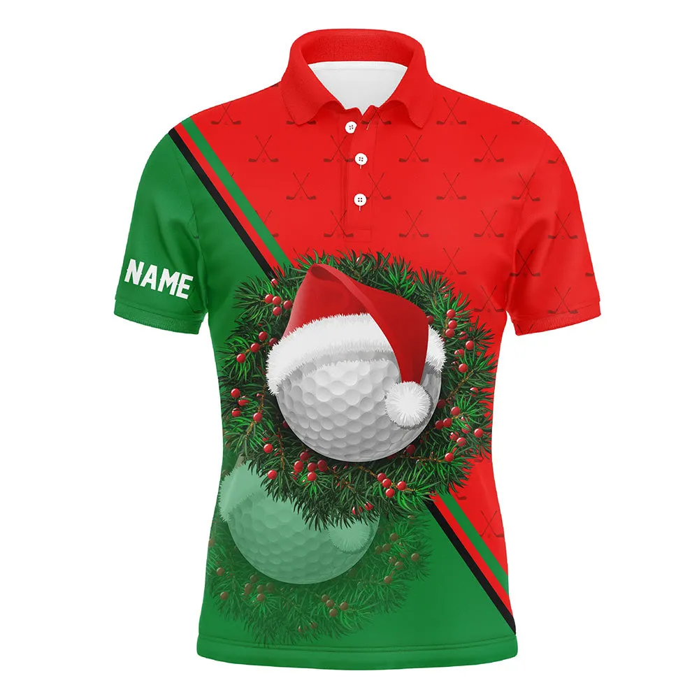 Red Green Santa Golf Ball Christmas Golf Mens Polo Shirt Custom Men Golf Tops Xmas Golf Gifts