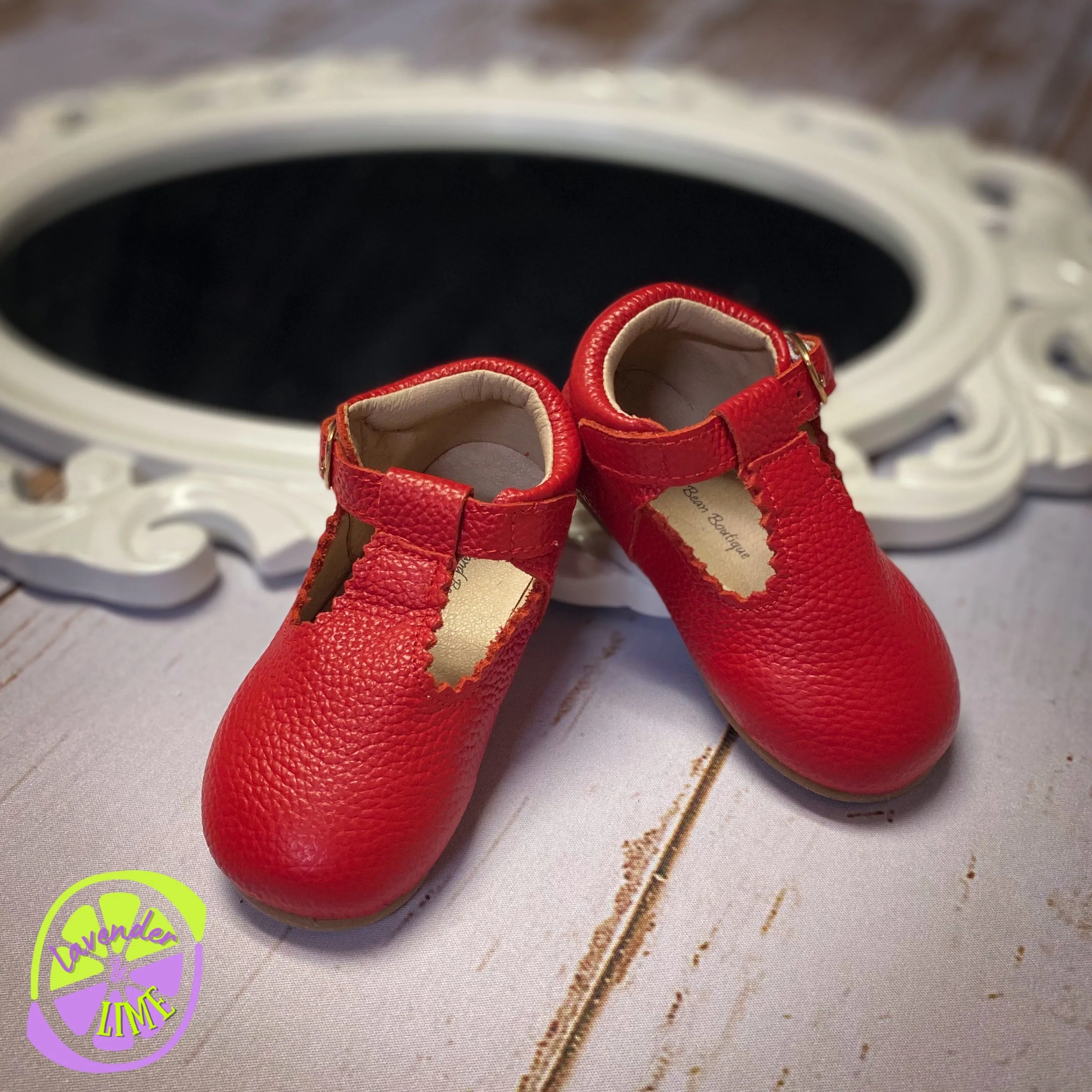 Red Leather T-strap Shoe