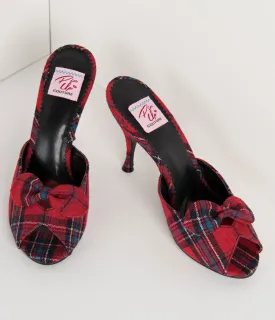 Retro Style Red Plaid Fabric Peep Toe Bow Heels