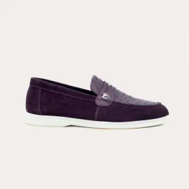 Suede & Ostrich Leather Penny Loafers