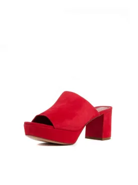 Suede Platform 65mm Peep Toe Mule - Red