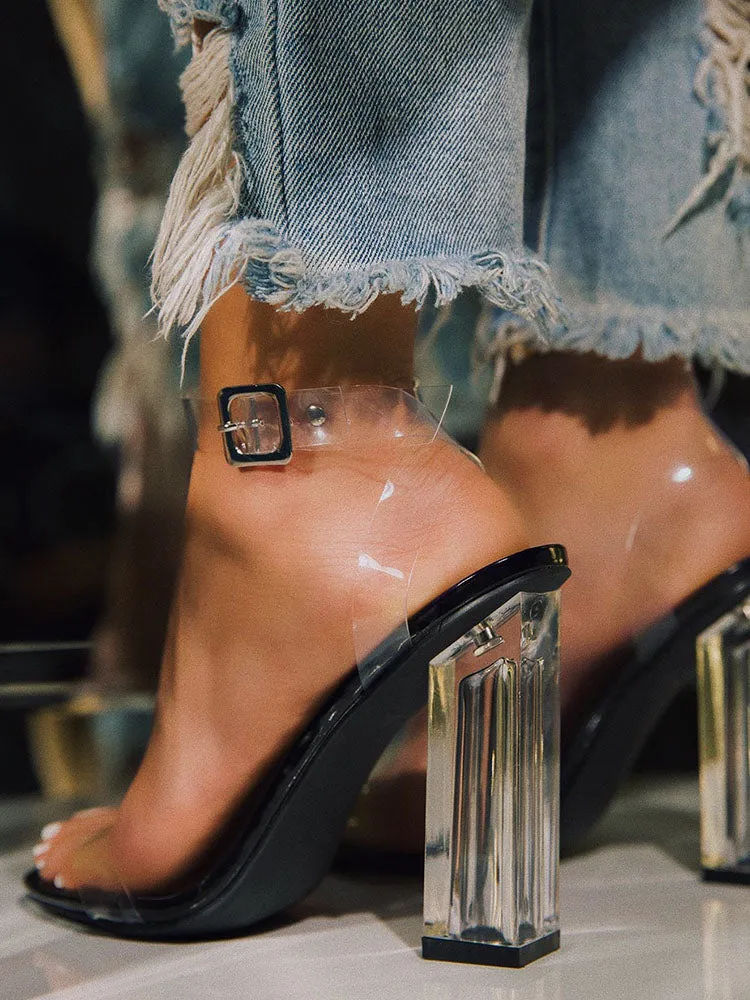 Toleet Transparent Ankle Strap Heels