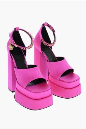 Versace Satin Platform Sandals with Charm Strap