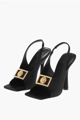 Versace Satin Slingback Sandals with Logoed Buckle