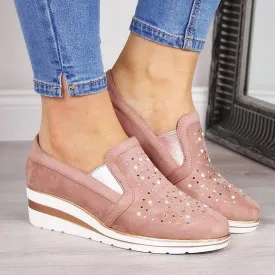 Wedge rhinestone loafers casual shoes