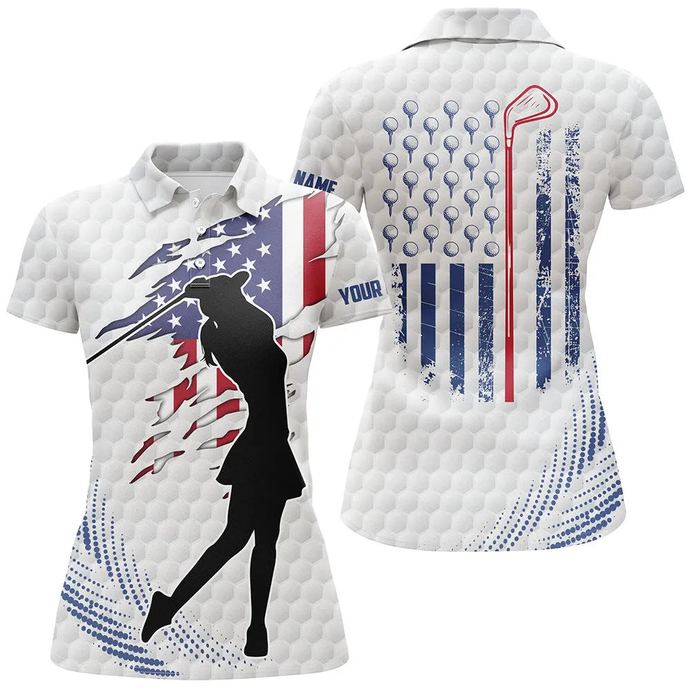 White Golf Ball Womens Sleeveless Golf Polos Shirts Custom American Flag Patriot Golf Tops For Ladies